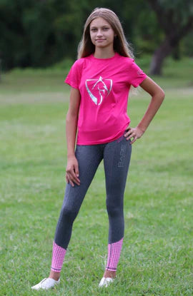 BARE EQUESTRIAN Silver Logo T-Shirt - YOUTH - Dark Pink