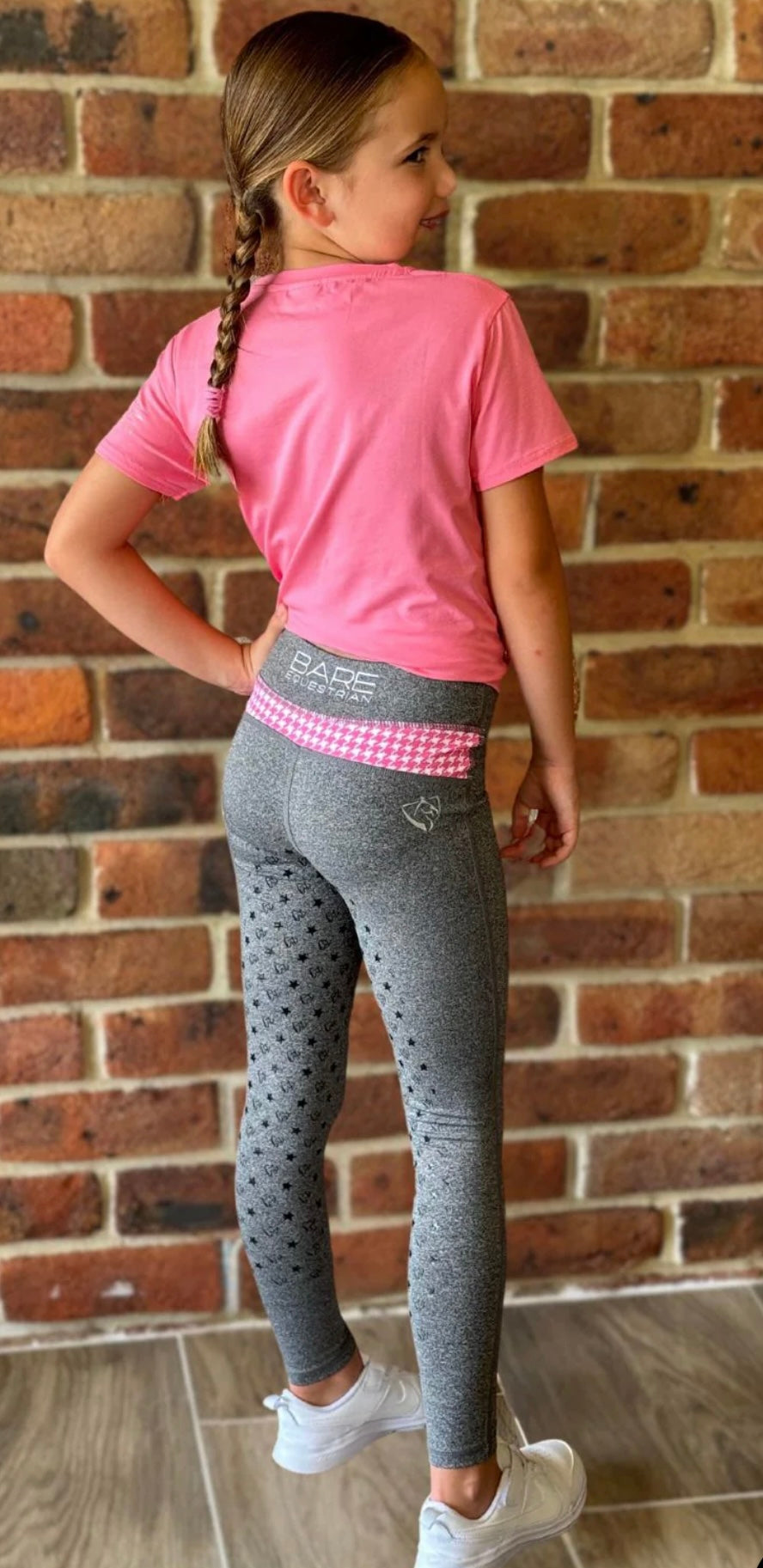 BARE Babes Performance Riding Tights - Grey with Pink Houndstooth