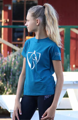 BARE EQUESTRIAN Silver Logo T-Shirt - YOUTH - Petrol