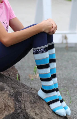 BARE Equestrian Cotton Sock - YOUTH - Navy/Teal/Silver