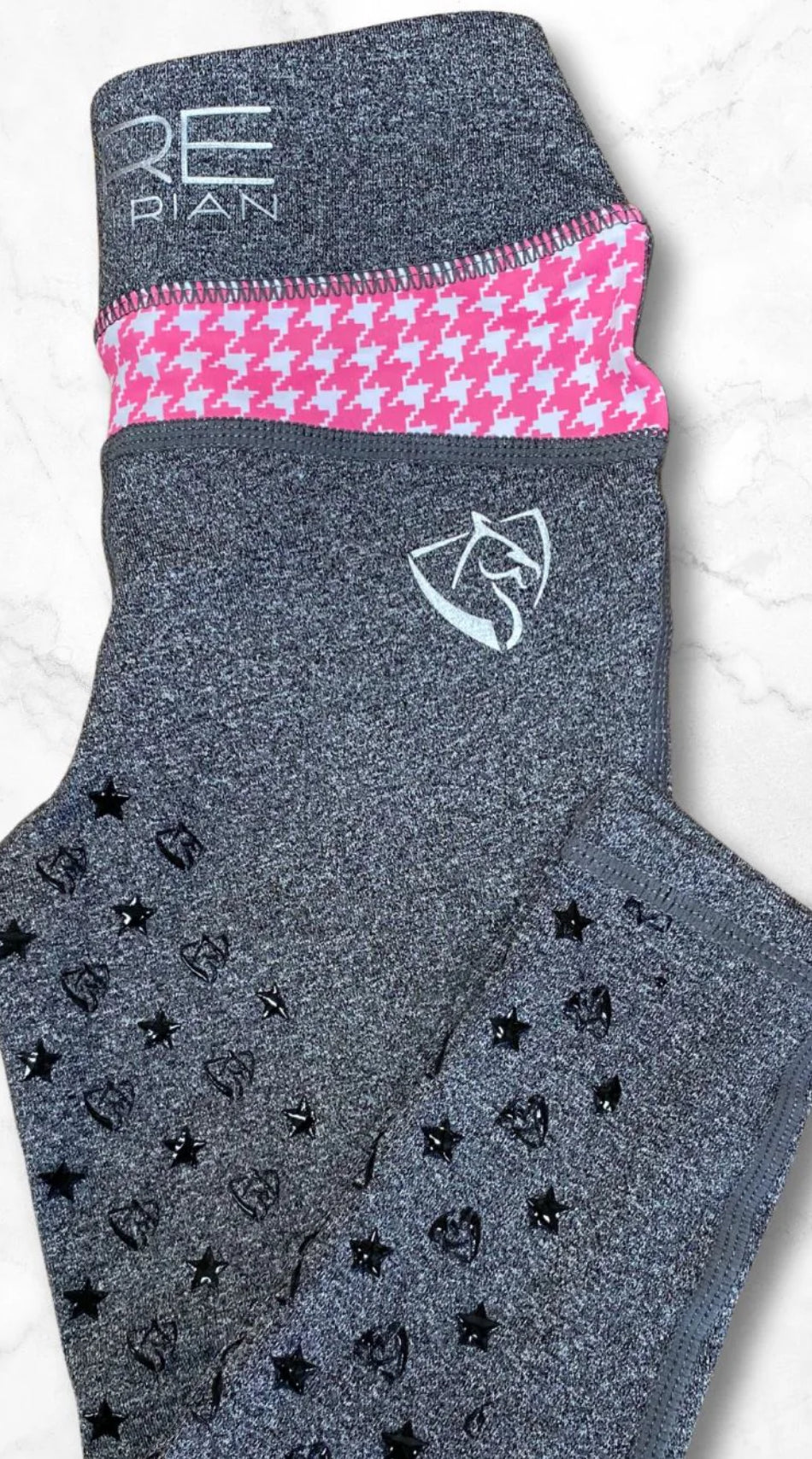 BARE Babes Performance Riding Tights - Grey with Pink Houndstooth