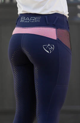 BARE Equestrian Performance Riding Tights - YOUTH - Navy & Pink Galaxy