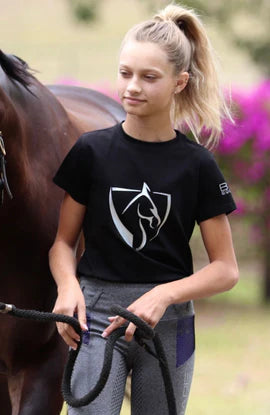 BARE EQUESTRIAN Silver Logo T-Shirt - YOUTH - Black