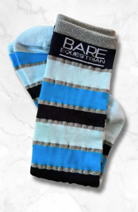 BARE Equestrian Cotton Sock - YOUTH - Navy/Teal/Silver