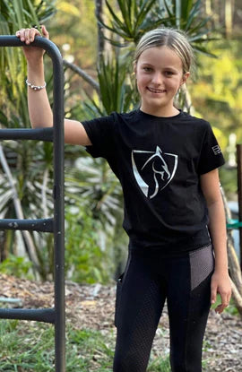 BARE EQUESTRIAN Silver Logo T-Shirt - YOUTH - Black